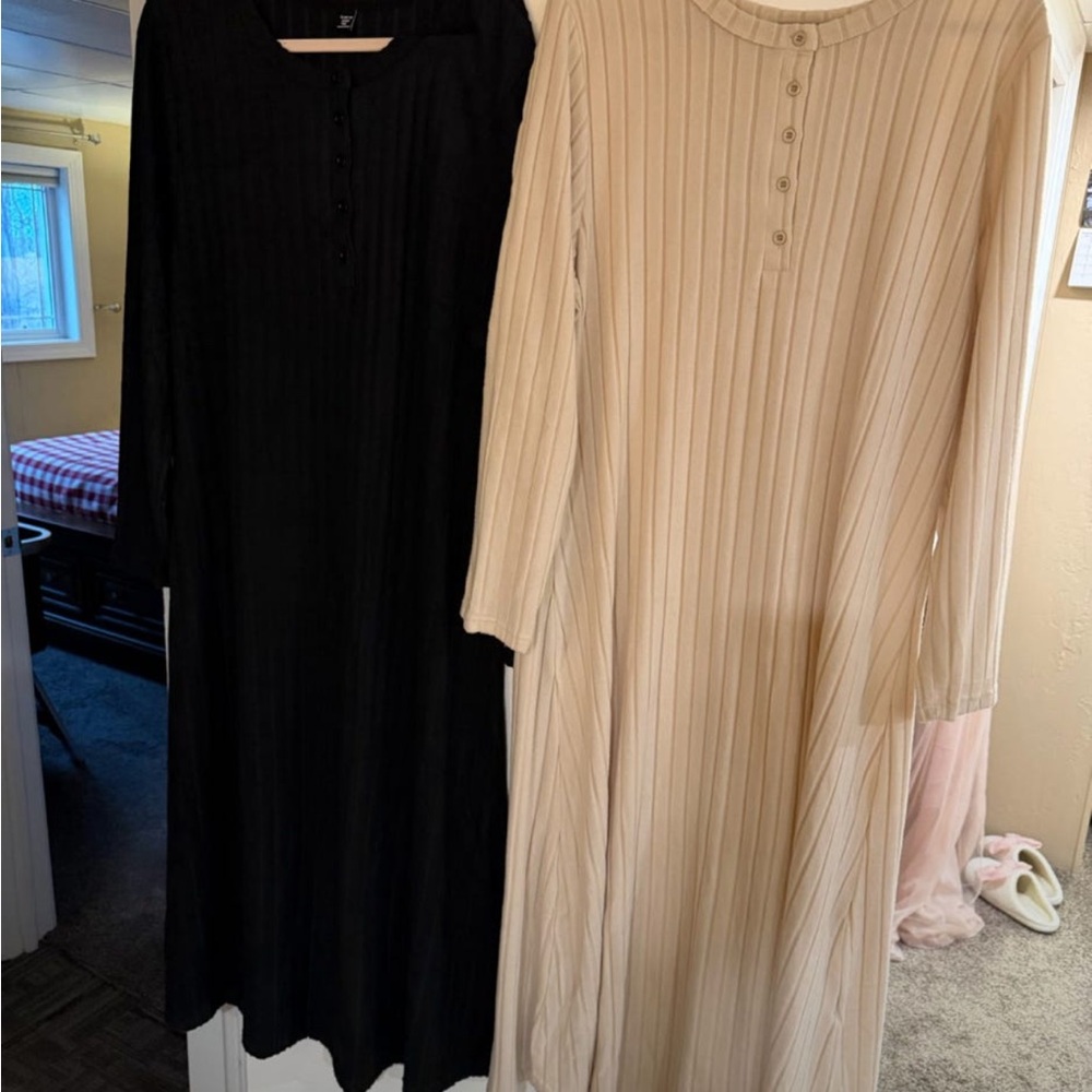 SHEIN Black and Cream Long Sleeve Dresses